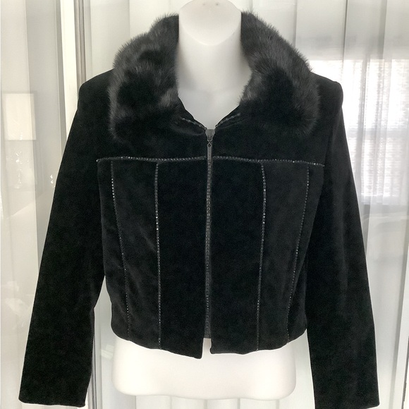 RARE VINTAGE VELVET EMBELLISHED BIKER JACKET - Picture 1 of 8